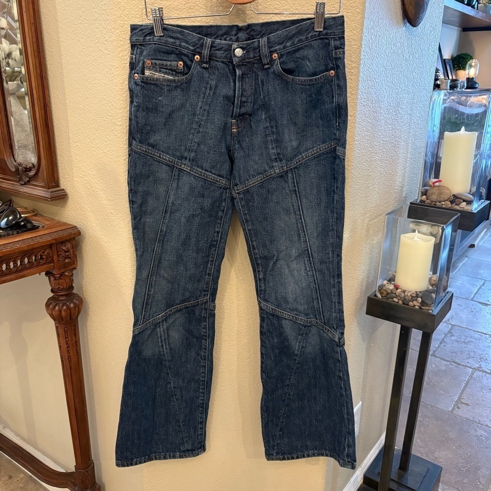 DIESEL Women Blue Button Fly Flared Boho Jeans Size 31-Fits Small-Made in Italy